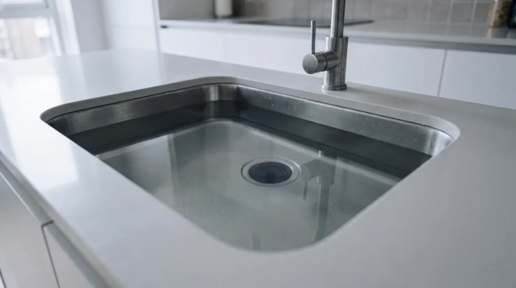 Verstopte gootsteenafvoer met stilstaand water